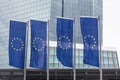 New european central bank in frankfurt germany with europe flags