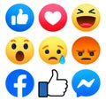 New Facebook like button 6 Empathetic Emoji Reactions with Messenger and Like symbol