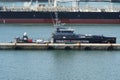 New Falklands Fisheries Patrol Vessel, FPV, LILIBET used to Impact Crime and Abuse at Sea is moored in Cape Town port. Royalty Free Stock Photo