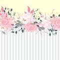 Horizontal striped pattern with chrysanthemum, leaves and herbs. Cute wedding floral design frame. Royalty Free Stock Photo