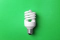 New fluorescent lamp bulb on green background Royalty Free Stock Photo
