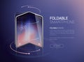 New foldable smartphone concept, prototype with advertisment background and fold, flexible screen. Mobile with background and fold Royalty Free Stock Photo