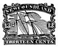 New foundland 13 cents stamp, 1865-68 vintage illustration Royalty Free Stock Photo