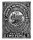 New foundland two pence stamp, 1857 vintage illustration Royalty Free Stock Photo