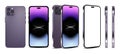 New fourteen generation phone in purple color mock up different view vector illustration Royalty Free Stock Photo