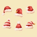 Santa Claus watercolor hat vector cartoon Christmas icons set isolated on a background. Royalty Free Stock Photo