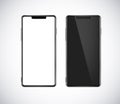 New fron smartphone, phone prototype isolated. Mobile with blank white and black scree. Mockup model