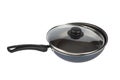 New frying pan with glass lid on white background. Royalty Free Stock Photo