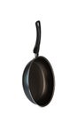 New frying pan with plastic handle insulated on white background. Royalty Free Stock Photo