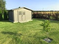 New garden house or shed in green lawn or grass Royalty Free Stock Photo