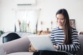 New generation asians business woman using laptop at coffee shop Royalty Free Stock Photo