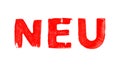 New in german language - Red watercolor letters made with stencil or paintbrush