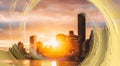 New. Golden Cityscape Dream Sunset