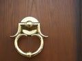 New golden door-handle on wood background Royalty Free Stock Photo