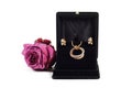 New golden jewelry set in open black box Royalty Free Stock Photo