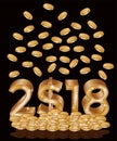 New golden 2018 year dollar banner, vector