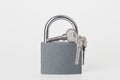 New gray padlock with keys on white background