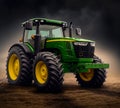 A new green agricultural tractor is in hangar Royalty Free Stock Photo