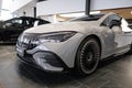 new grey electric Mercedes-AMG EQS 53 4MATIC car in showroom, EV contemporary Europe, technological advancements in automotive