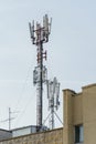 New GSM antennas on the roof of a residential building in the city for transmitting a 5g signal are a danger to human health.