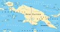 New Guinea, located in Oceania in South Pacific Ocean, political map