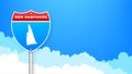 New Hampshire map on road sign. Welcome to State of New Hampshire. Vector illustration. Royalty Free Stock Photo