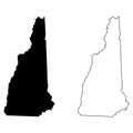 New Hampshire NH state Maps. Black silhouette and outline isolated on a white background. EPS Vector