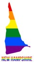 New Hampshire State Map in LGBT Rainbow Flag Comprised Six Stripes With New Hampshire LGBT Text Royalty Free Stock Photo