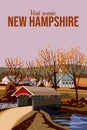 New Hampshire USA Travel Poster, autumn rural landscape