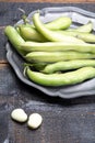 New harvest of healthy vegetables, green fresh raw big broad beans close up Royalty Free Stock Photo