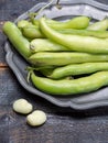 New harvest of healthy vegetables, green fresh raw big broad beans close up Royalty Free Stock Photo