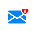 New heart message or inbox notification vector icon. Royalty Free Stock Photo