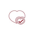 Heart tick icon, cartoon flat design healthy heart with checkmark symbol, Medicines for heart, great lifestyle, idea of Royalty Free Stock Photo