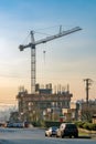 New high-rise building under construction on winter morning Royalty Free Stock Photo