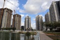 New high-rise buildings, part of them under construction in Eco Park in new modern neighborhood of Hadera, Israel. Royalty Free Stock Photo