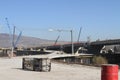 New highway under construction. A new bridge freeway made of concrete and metal to pass traffic from big city Royalty Free Stock Photo