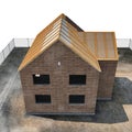 New home being built with bricks on white. Angle from up. 3D illustration Royalty Free Stock Photo