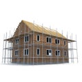 New home being built with bricks on white. 3D illustration Royalty Free Stock Photo