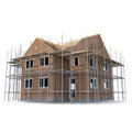 New home being built with bricks on white. 3D illustration Royalty Free Stock Photo