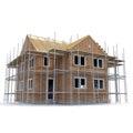 New home being built with bricks on white. 3D illustration Royalty Free Stock Photo