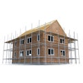 New home being built with bricks on white. 3D illustration Royalty Free Stock Photo