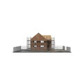 New home being built with bricks on white. Side view. 3D illustration Royalty Free Stock Photo