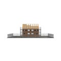 New home being built with bricks on white. Side view. 3D illustration Royalty Free Stock Photo