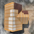 New home being built with bricks on white. Top view. 3D illustration Royalty Free Stock Photo