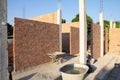 New home Construction Building site. with brick  and pillar the House sky background. no people Royalty Free Stock Photo