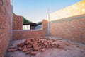 New home Construction Building site. with brick  and pillar the House sky background. no people Royalty Free Stock Photo