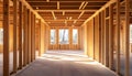 New Home Construction Framed with Wood Studs Royalty Free Stock Photo