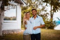 New Home. Couple With Keys Standing Outside Royalty Free Stock Photo