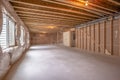 New home interior under construction with the wood framing visible Royalty Free Stock Photo