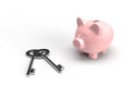 New home mortgage concept. Keys and piggybank Royalty Free Stock Photo